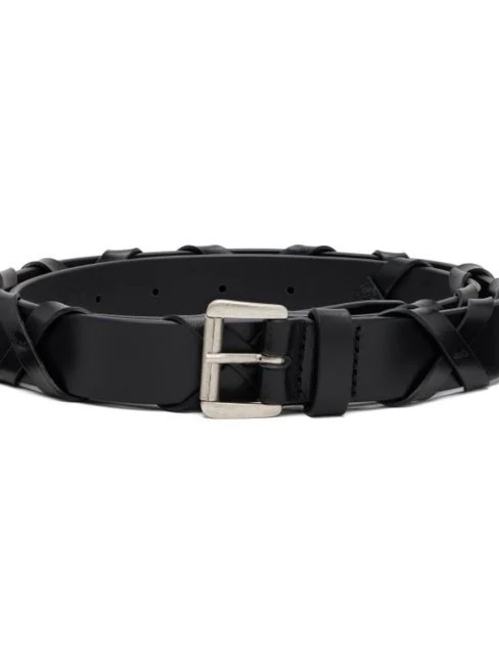 Ann Demeulemeester Black Leather Braided Belt with Silver Buckle